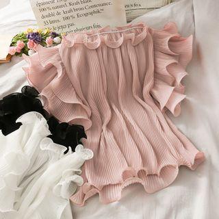 Ruffled-trim Ruched Chiffon Top In 5 Colors