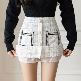 Faux Pearl Tweed Mini Skirt