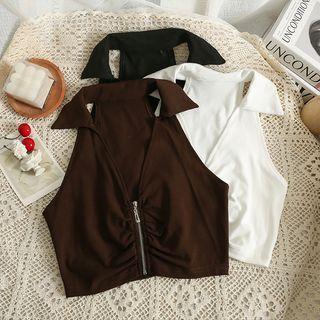 Collared Zipper Halter Top