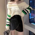 Off-shoulder Chunky Knit Sweater / Mini A-line Skirt / Set