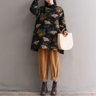 Mock Turtleneck Flower Print Pullover