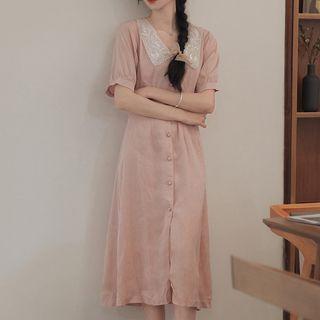 Short-sleeve Sequin Midi Shirt Dress