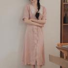 Short-sleeve Sequin Midi Shirt Dress