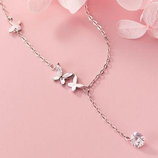 Rhinestone Butterfly Choker S925 Sterling Silver - As Shown In Figure - One Size