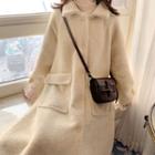 Collared A-line Button Coat Beige - One Size