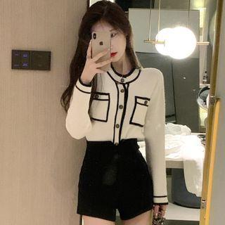 Contrast Trim Cardigan / High Waist Shorts