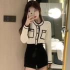 Contrast Trim Cardigan / High Waist Shorts