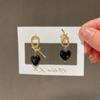 Knot Heart Asymmetrical Alloy Dangle Earring C315-1 - 1 Pair - Heart - Black - One Size