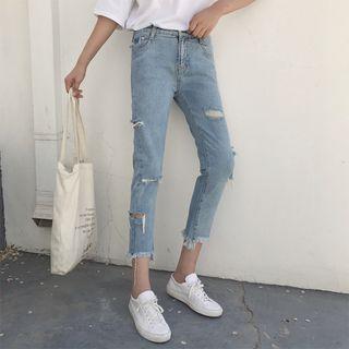 Ripped Fray Washed Jeans