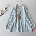 Long-sleeve Frog Button Printed Tunic Top