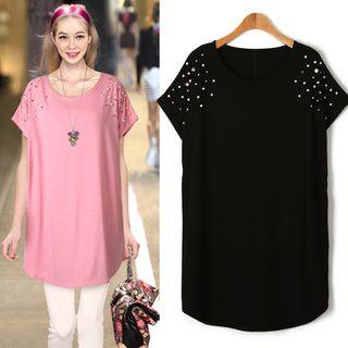 Round-neck Faux-pearl Top