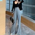 Plain Light Jacket / Plain Camisole Top / Tie-waist Straight-cut Wide-leg Pants