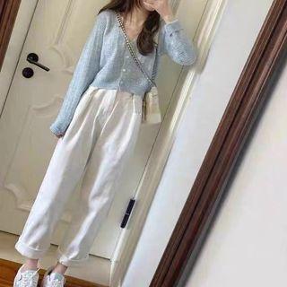 Ribbed Cardigan / Straight Leg Jeans / Set