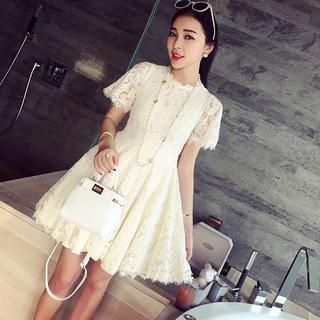 Short-sleeve A-line Lace Dress