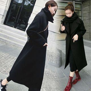 Long Open-front Wool Coat / Camisole Top