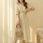 Puff-sleeve Gathered-waist Shirtdress