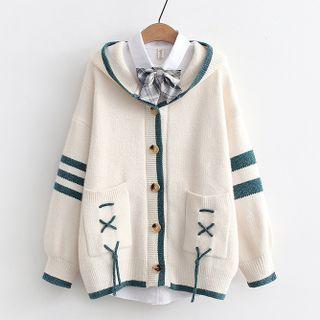 Plaid Bow Shirt / Lace-up Hooded Cardigan