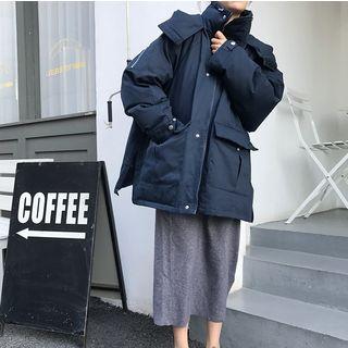 Slit-side Hooded Zip Padded Jacket