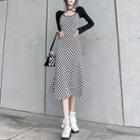 Long-sleeve Checkerboard Midi Dress