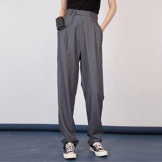 Plain High-waist Loose Dress Pants