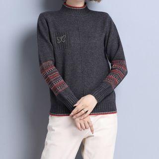Striped Panel Mock-neck Sweater
