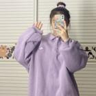 Embroidered Collared Sweatshirt Purple - One Size