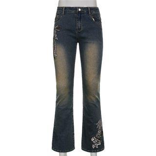Embroidered High-waist Boot-cut Jeans