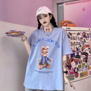 Rabbit Print Short Sleeve Oversized T-shirt