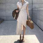 Short-sleeve Asymmetric Hem Midi Dress