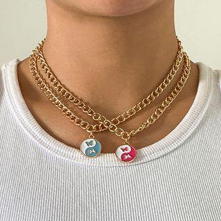 Set Of 2: Butterfly Yin And Yang Pendant Alloy Necklace