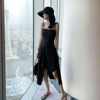 Plain Asymmetric Slim-fit Sleeveless Dress
