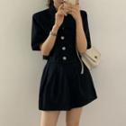 Set: Short-sleeve Pocket Detail Shirt + Mini A-line Skirt