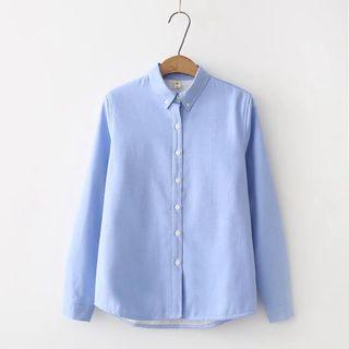 Fleece-lined Button-down Collar Plain Shirt