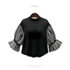 Striped Elbow-sleeve Panel Top