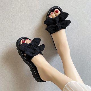 Ribbon Platform Flat Slide Sandals