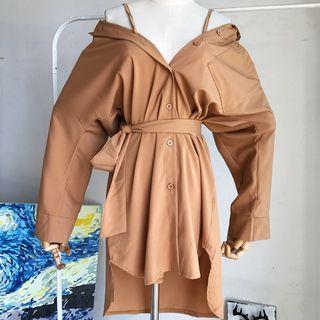 Plain Off Shoulder Long Shirt