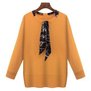 Long-sleeve Tie-accent Knit Top