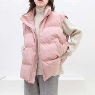Padded Zip-up Vest Light Pink - One Size