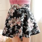 Floral Flare Miniskirt Black - One Size