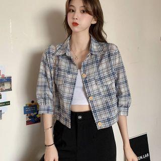 Elbow-sleeve Plaid Jacket