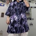 Lightening Print Elbow-sleeve Shirt As Shown In Figure - One Size