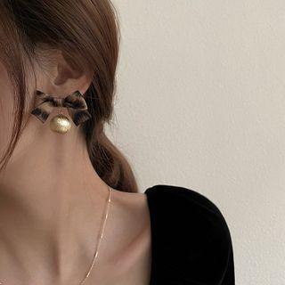 Bow Bead Dangle Earring 1 Pair - Silver Pin - Gold - One Size