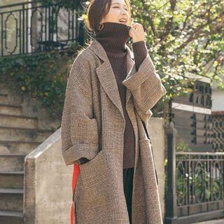 Open-front Plaid Long Coat