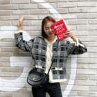 Faux-pearl Button Plaid Cardigan