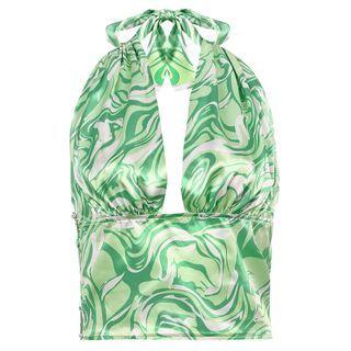 Halter-neck Marble Print Cropped Camisole Top