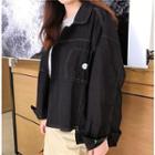 Contrast Stitch Open Front Denim Jacket Black - One Size