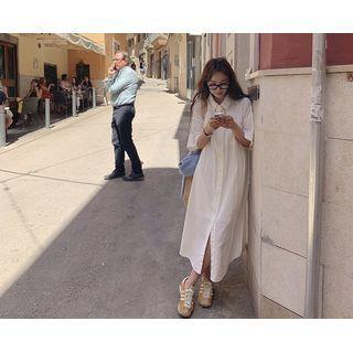 Plain Drop-shoulder Long Shirtdress