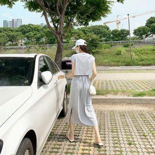 Cap-sleeve Slit-back Maxi Dress