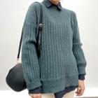 Rib Knit Sweater Navy Blue - One Size