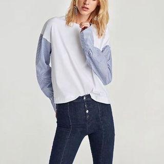 Long-sleeved Open-front Striped Panel Top